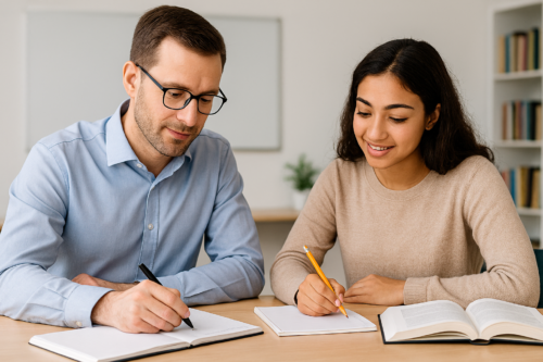 Tutor teaching a student at Bahrain Academy